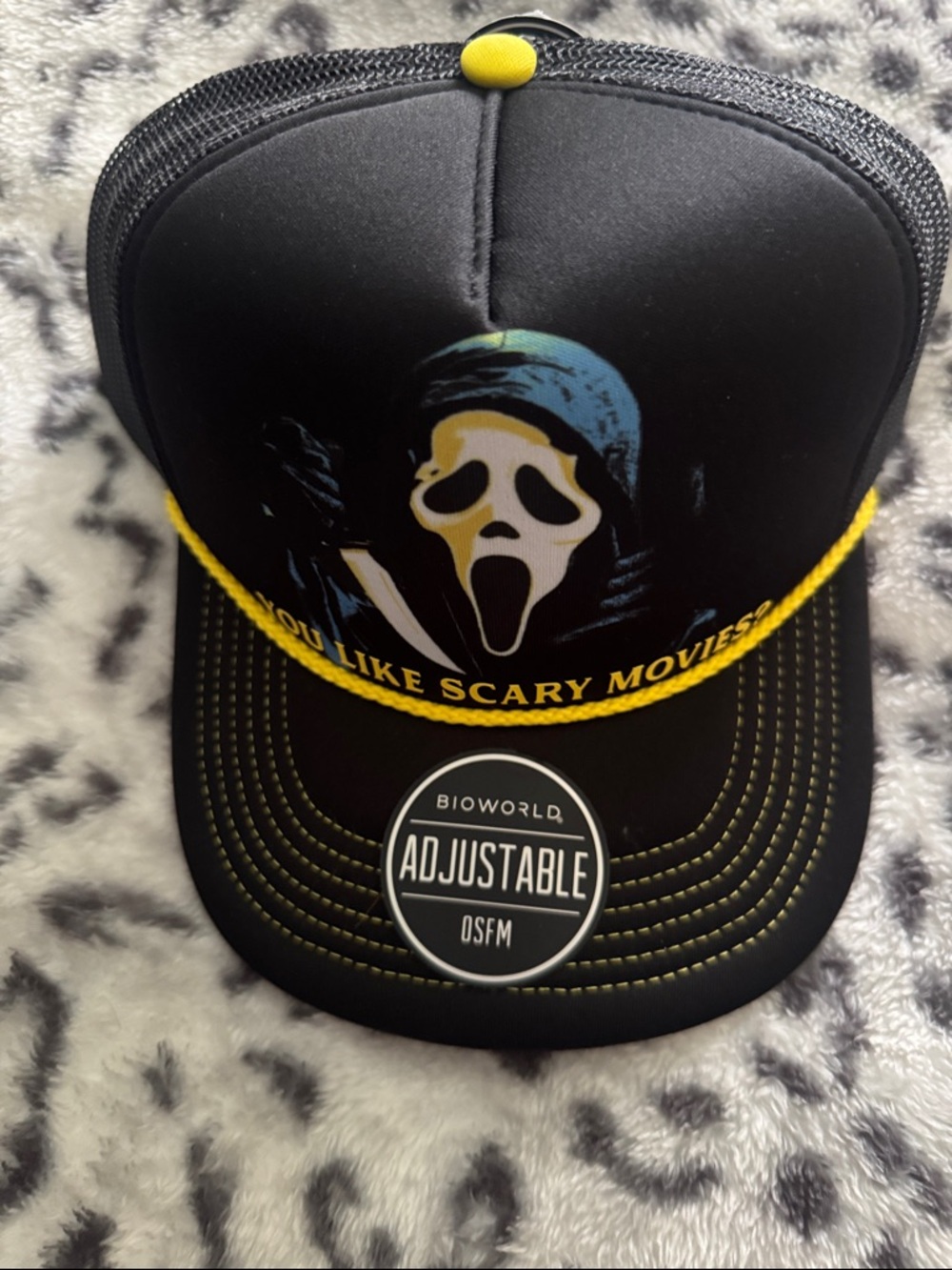 Scream Black Trucker Hat with Yellow Rope & Blue Accent